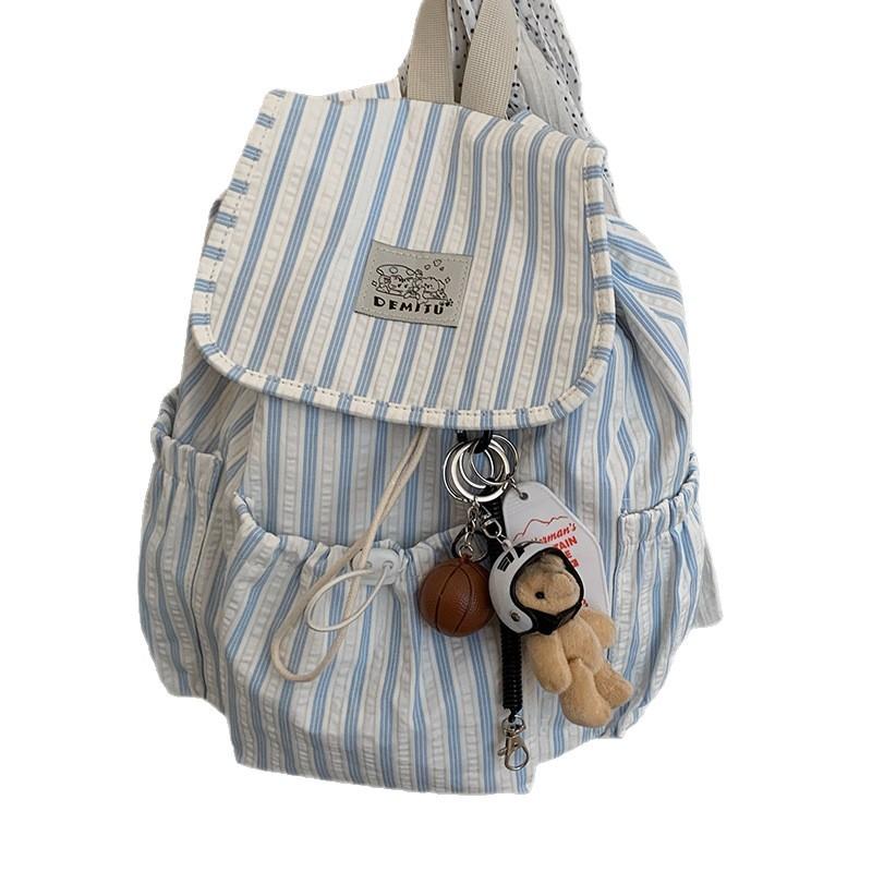 College-Stil lässige gestreifte Canvas-Tasche Damen 2025 neu vielseitig große Kapazität einfacher Rucksack Studenten-Schultasche