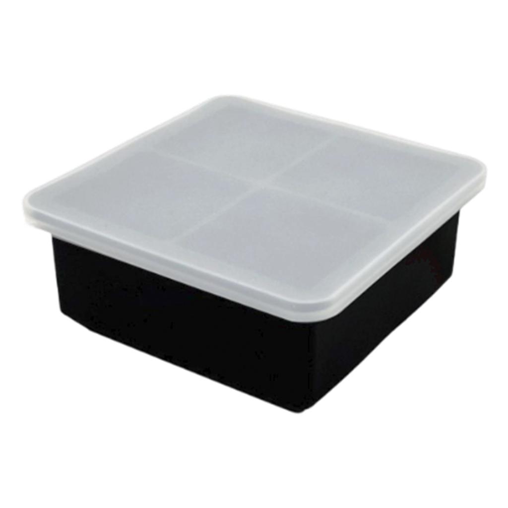 Square Ice Mold Tray With Lid, Silicone Ice Mold, Whiskey Square Ice Mold, Stackable With Lid, Easy To Release (Black).