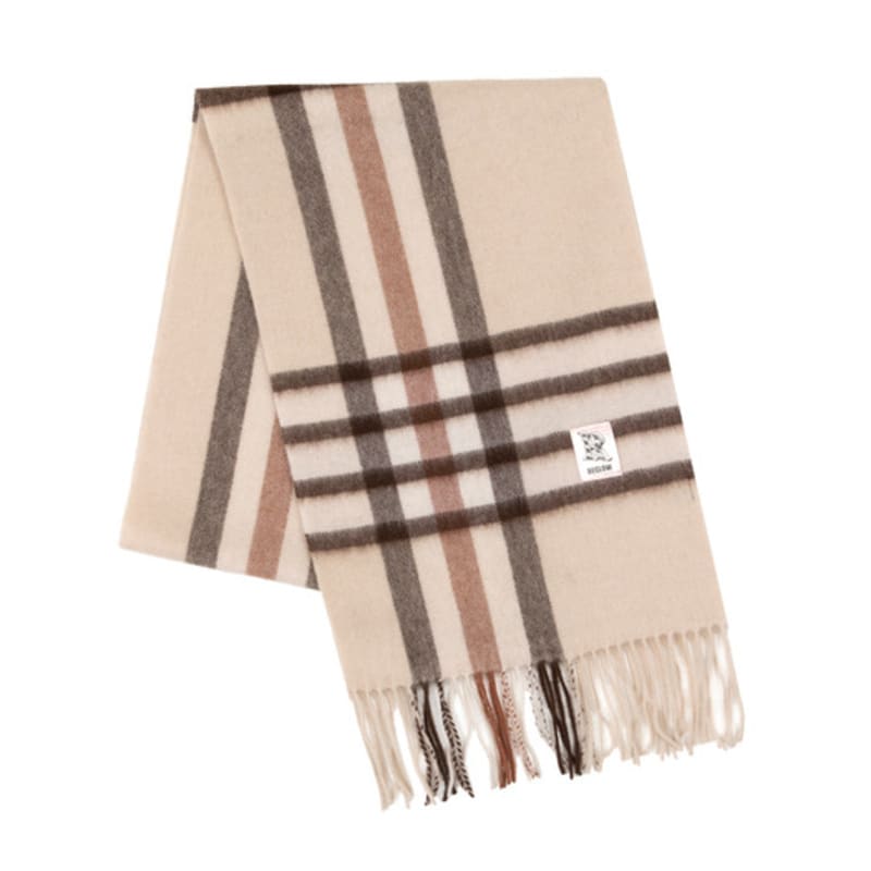 RECLOW RECLOW LAND 100% Cashmere Line Check Muffler Beige