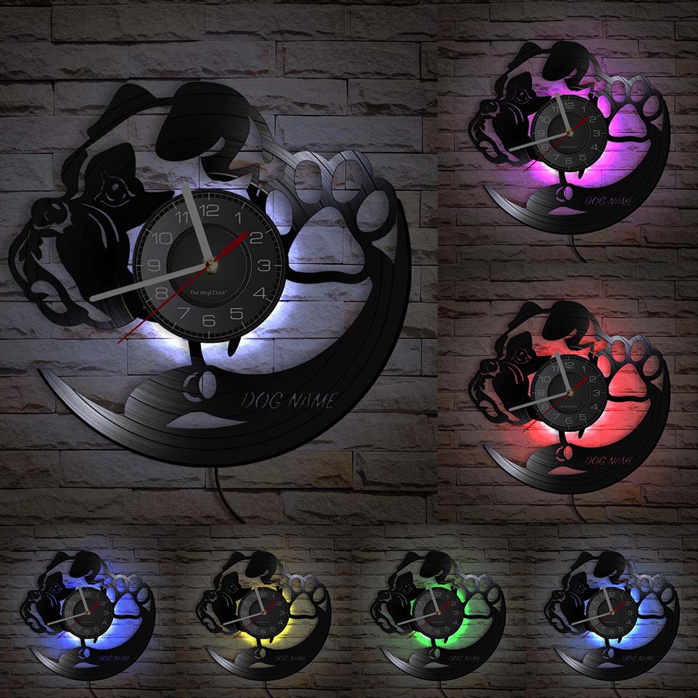 English Bulldog Wall Clock British Dog Breeds Vinyl Record Wall Clock Love My Bulldog Puppy Pug Pet Shop Wall Decor Clock Gift