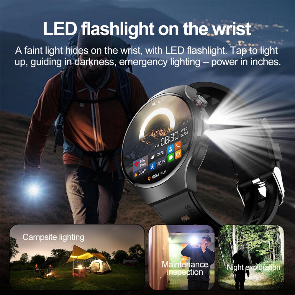 Outdoor Sports Men Smartwatch 1.53 360*360 HD AMOLED Screen LED Flashlight IP67 Waterproof Voice Call Smartwatch Gifts for Men