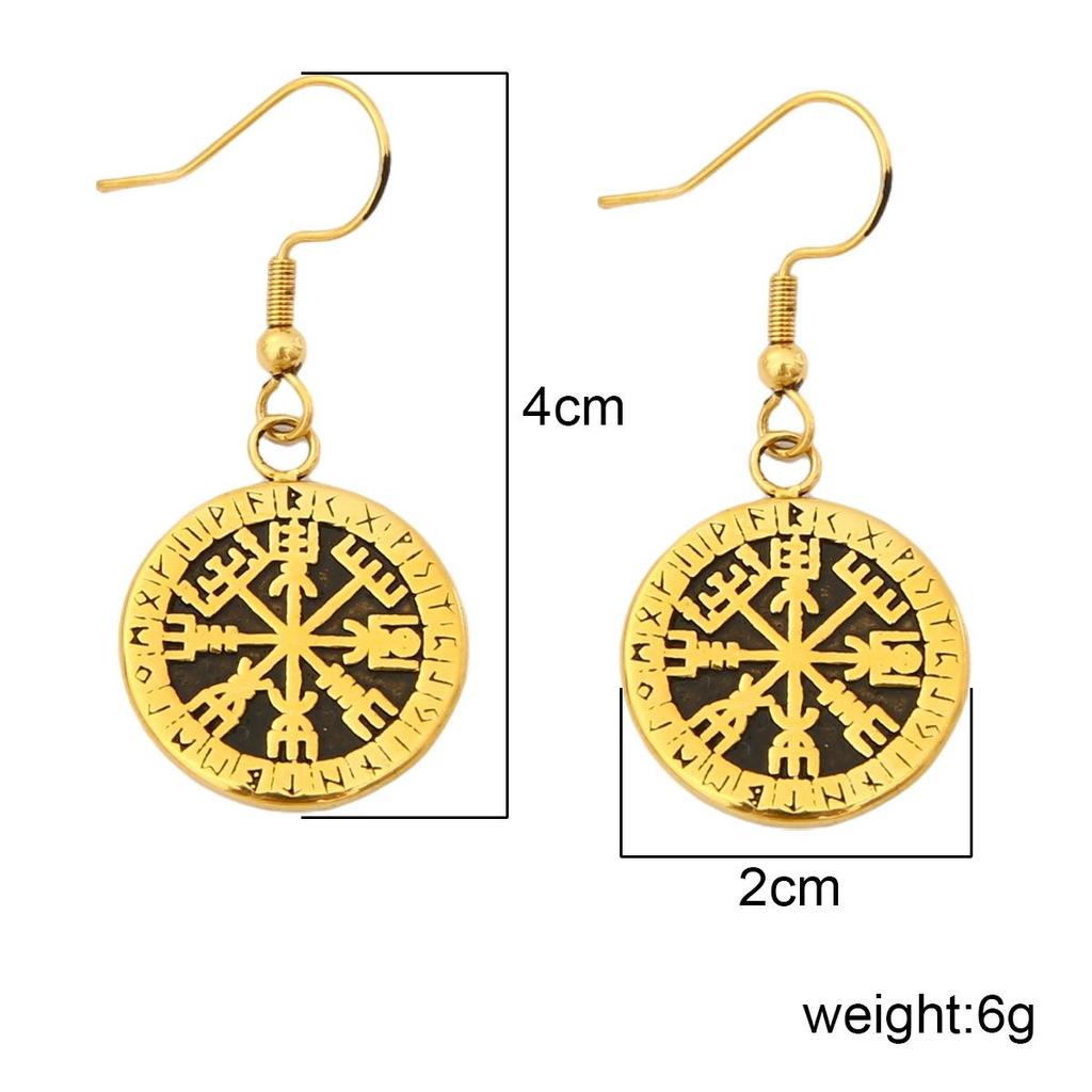 Odin Rune Stainless Steel Viking Retro Earrings - Highly Polished & Stylish Pair