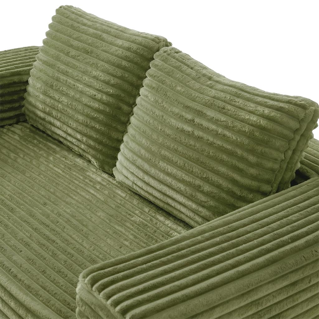 Boneless Deep Seat 2-Seater, No Assembly Foam Floor Couch, Plush Corduroy Fabric, Living Room Sofa for Small Space Apartment, Bedroom, Office (green)