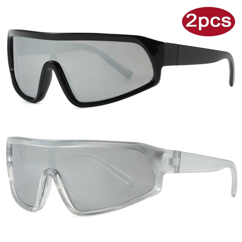 2pcs Fashion New Sports Sunglasses Women Punk Style Outdoor Cycling Eyeglasses One Piece Personalized Square Glasses Unisex