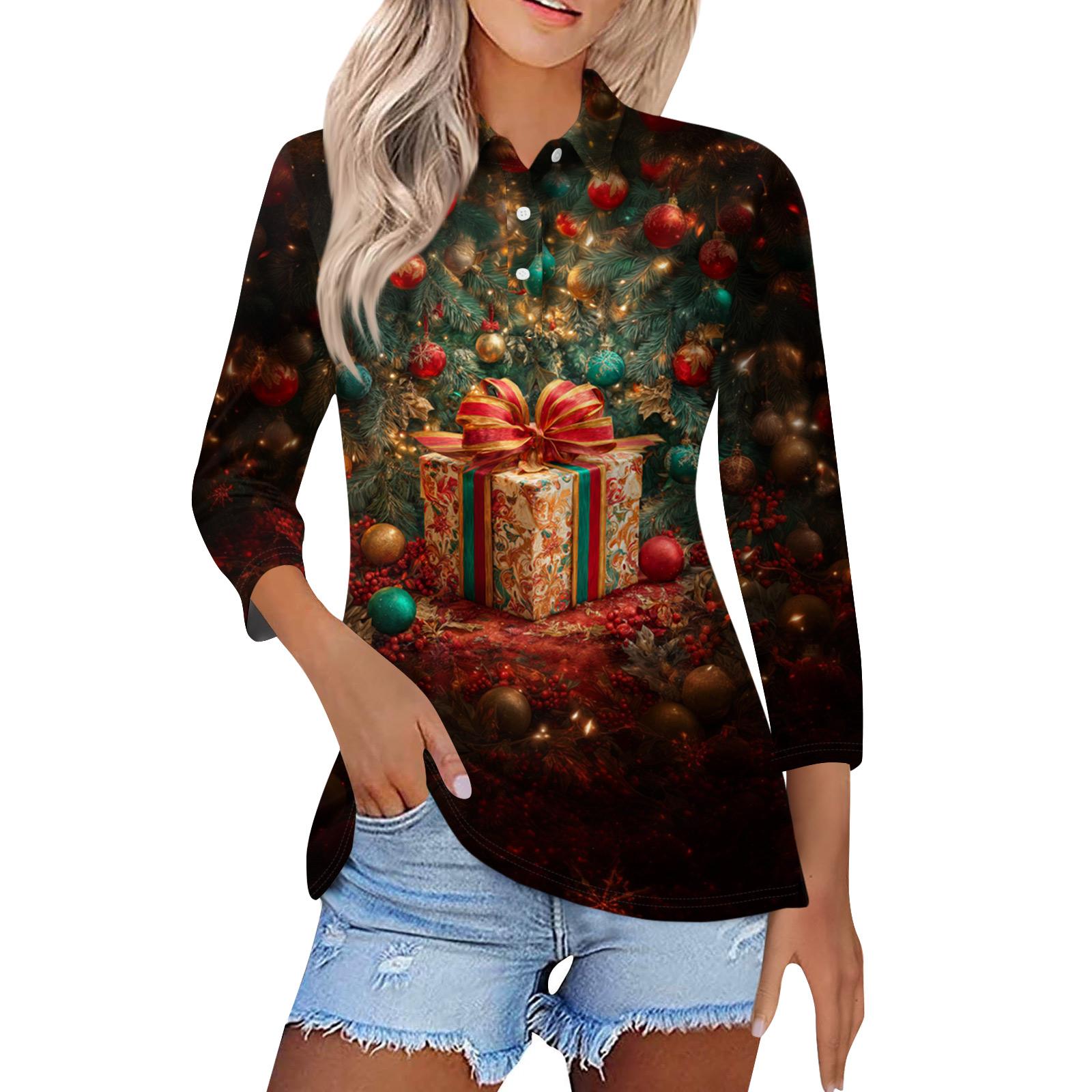 

Женская модная повседневная блузка с лацканами на пуговицах, с рукавом 3/4 и винтажным принтом XL винный