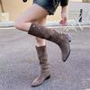 Belt Buckle Medium Heel Thick Heel Tall Tube Thin 2025 New Autumn Thin Boots Suede Brown Single Boots Long Boots Versatile