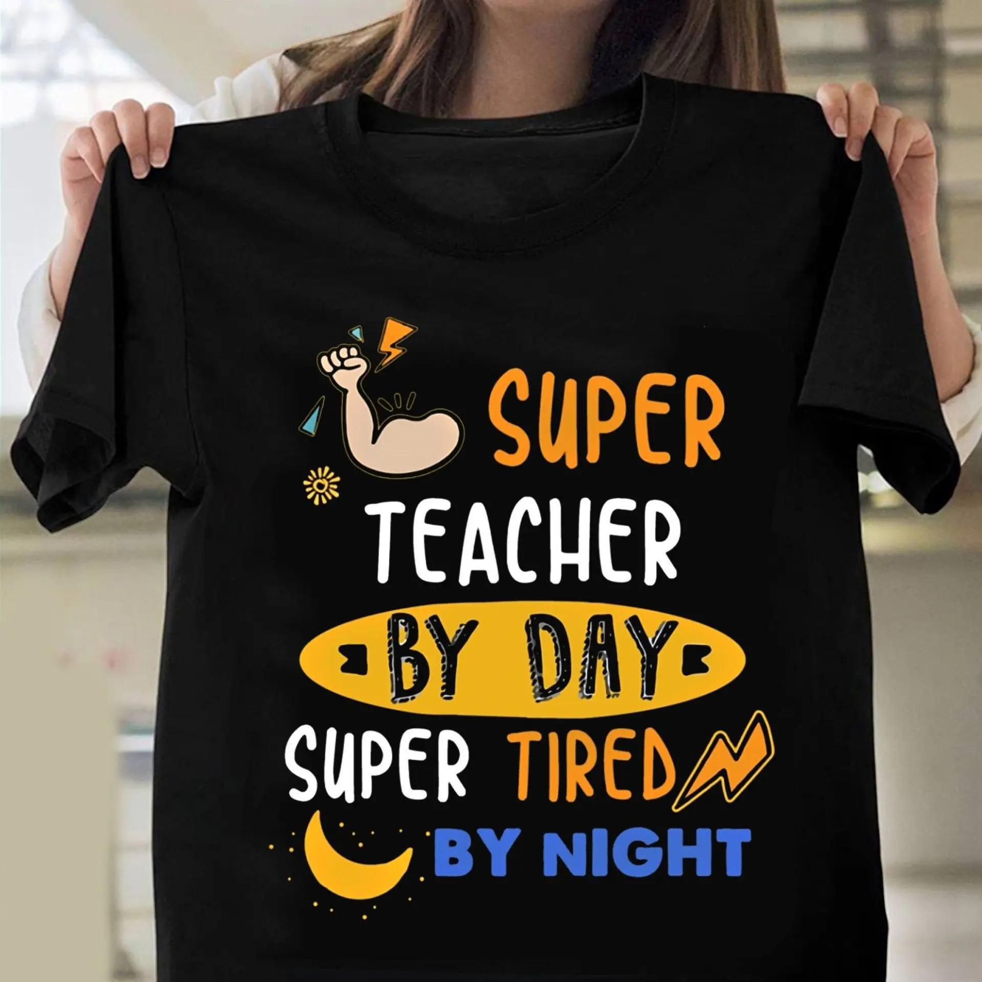 

Футболка с принтом «Super Teacher Super Tired», женская, с коротким рукавом и круглым вырезом, свободная, женская, повседневная, футболка, топы, женские рубашки XXXL чёрный