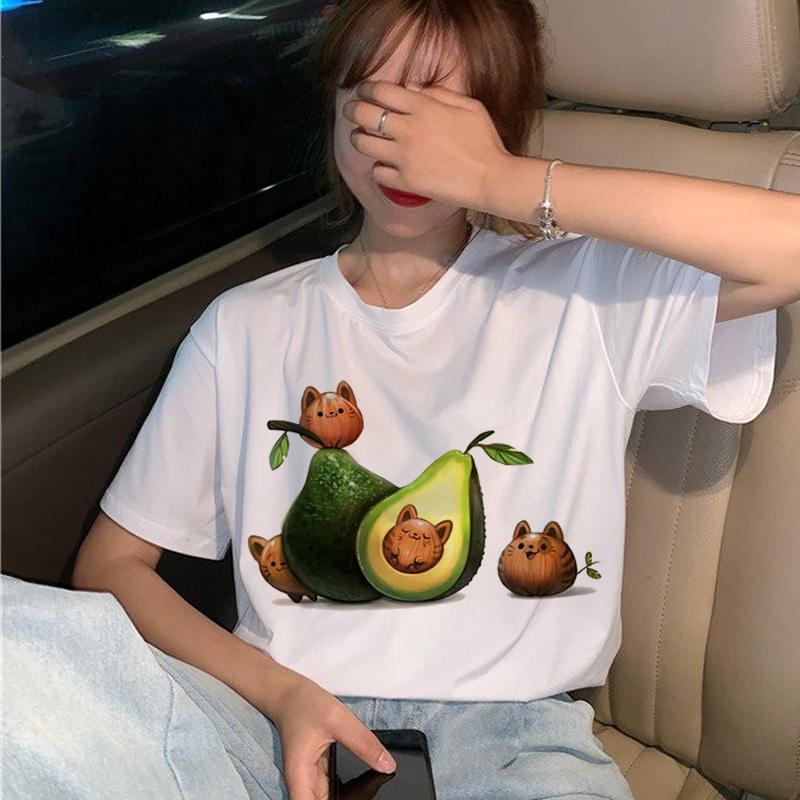 Avocado Vegan T Shirt Women Harajuku Funny Cartoon T-Shirt Ullzang Korean Style Small Fresh Tshirt 90S Fashion Top Tees Female