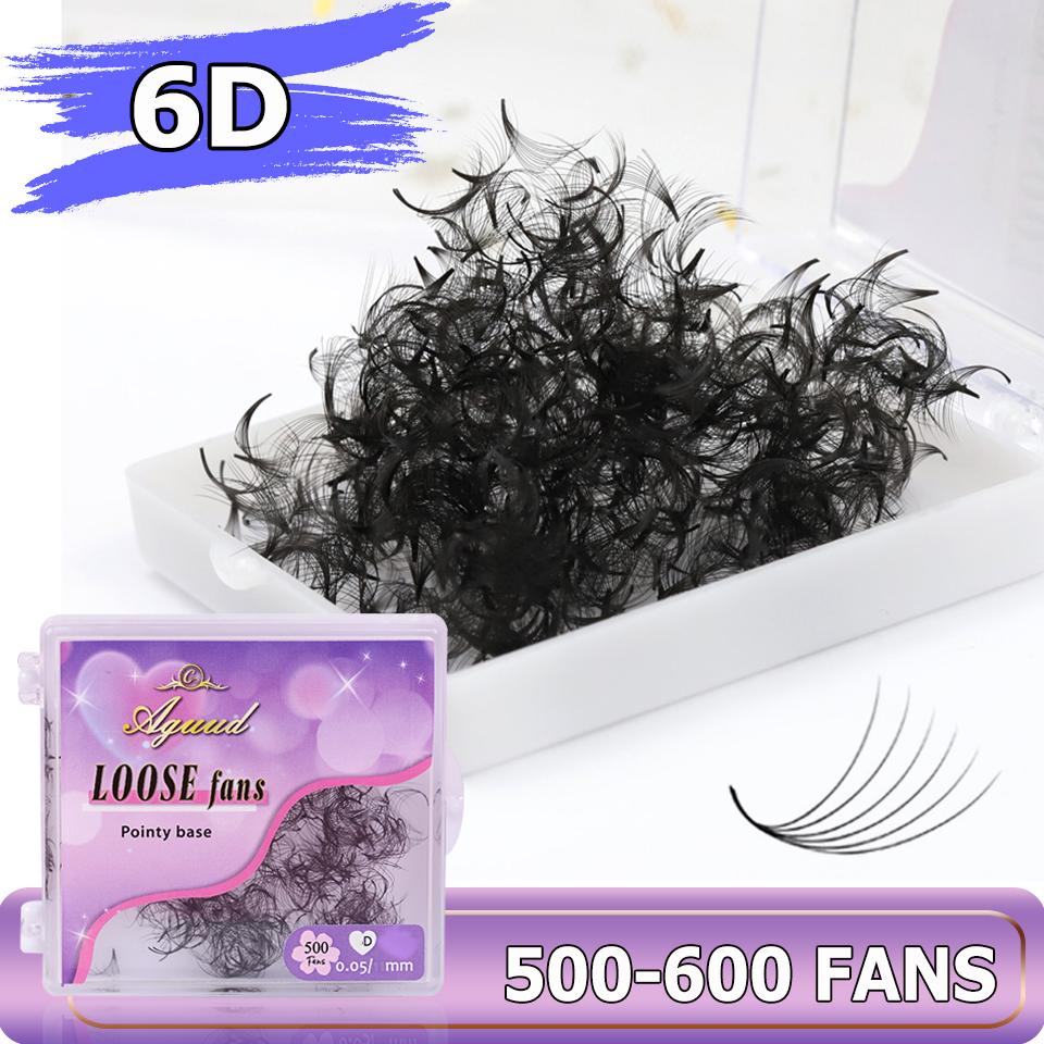 AGUUD 7mm Pointy Base Medium Stem Premade Volume Loose Fan Lashes Individual Makeup Natural Russian Fan Faux Mink Lash Extension