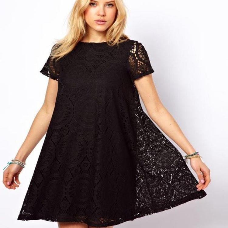 Elegante Abito in Pizzo Stile Europeo Abito Corto Svasato Vita Alta