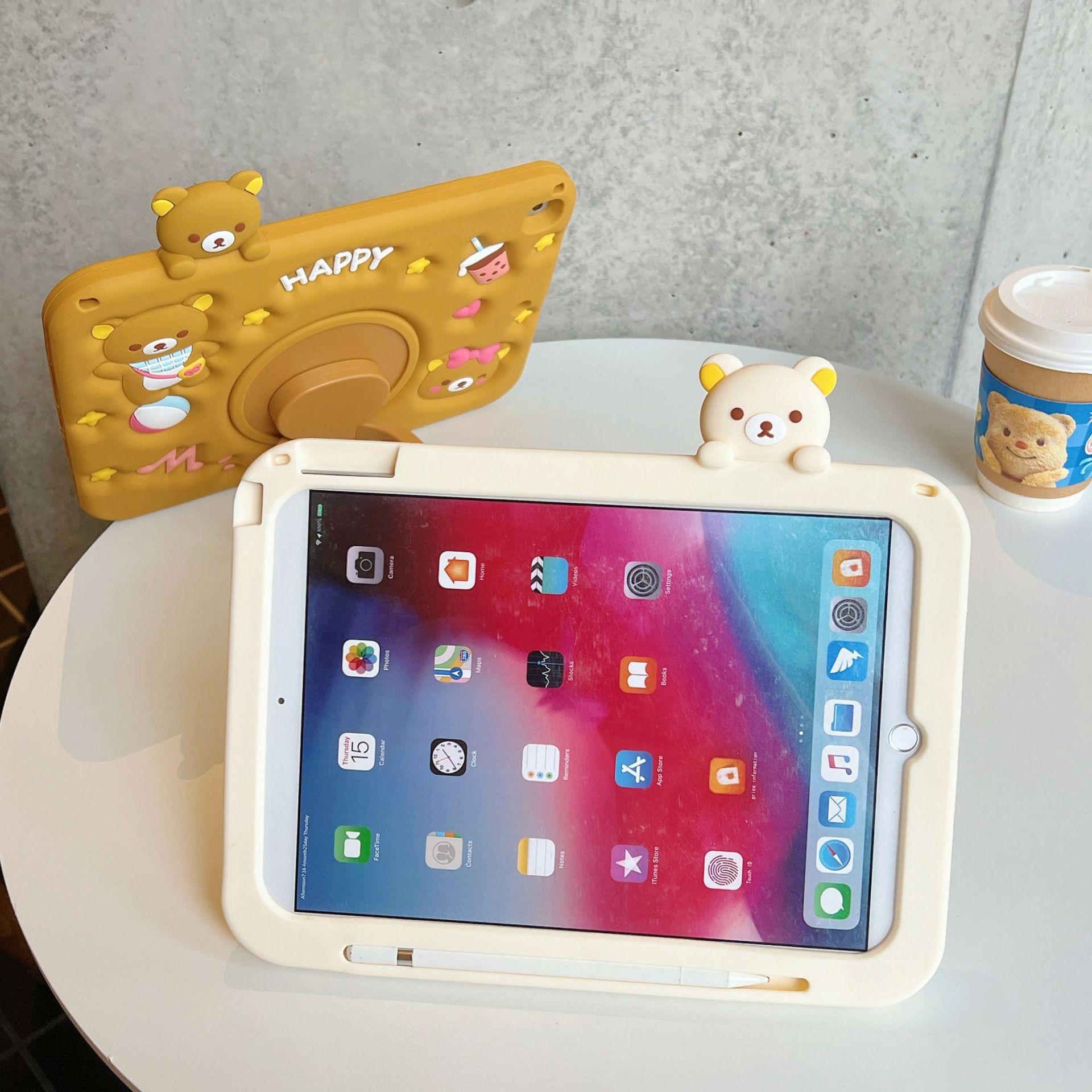 

Cute Bear for ipad11 tablet case 360 swivel stand 10.2 carrying strap pen slot soft ipad mini 12345