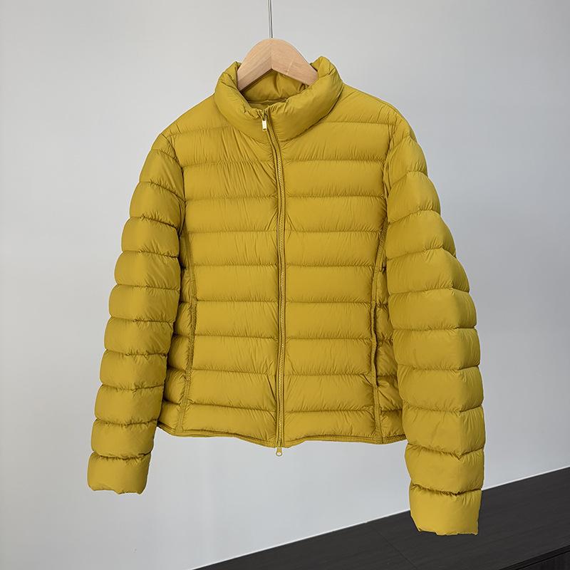 New thin short stand-up collar ribs down jacket women's winter white duck down solid color warm jacket