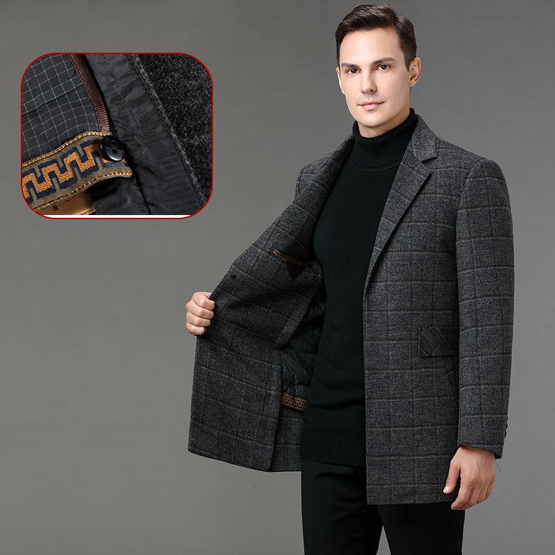 High-end Wool Suit for Young and Middle-aged People, Down-lined Woolen Coat, Men's Double-sided Cashmere Coat, Winter Dad Coat