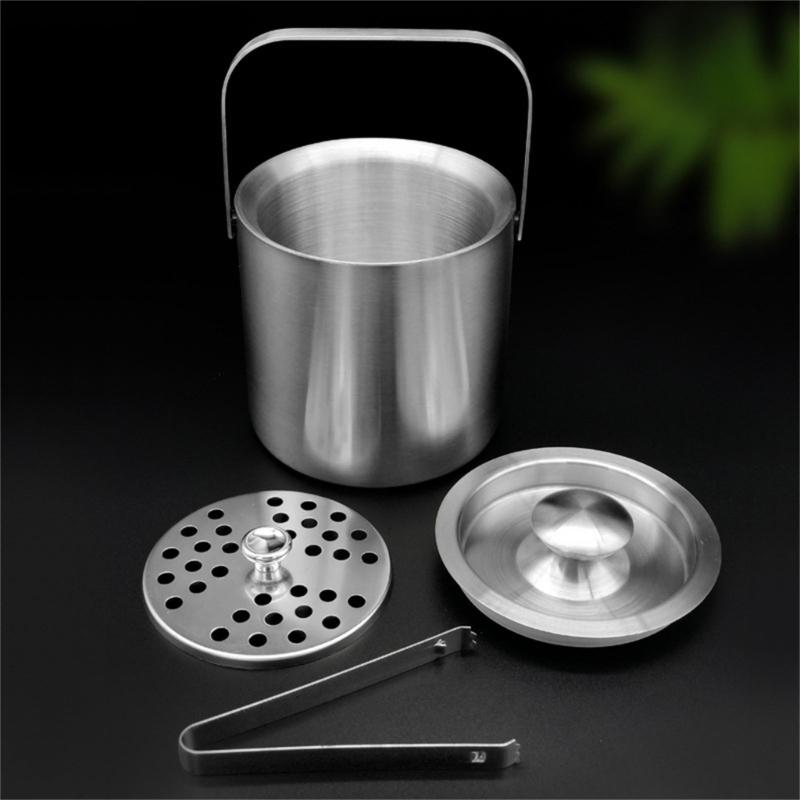 Double Layer Ice Bucket Set with Lid and Tongs Multifunctioanl Ice Bucket and Tongs Set Practical Ice Caddies with Cover