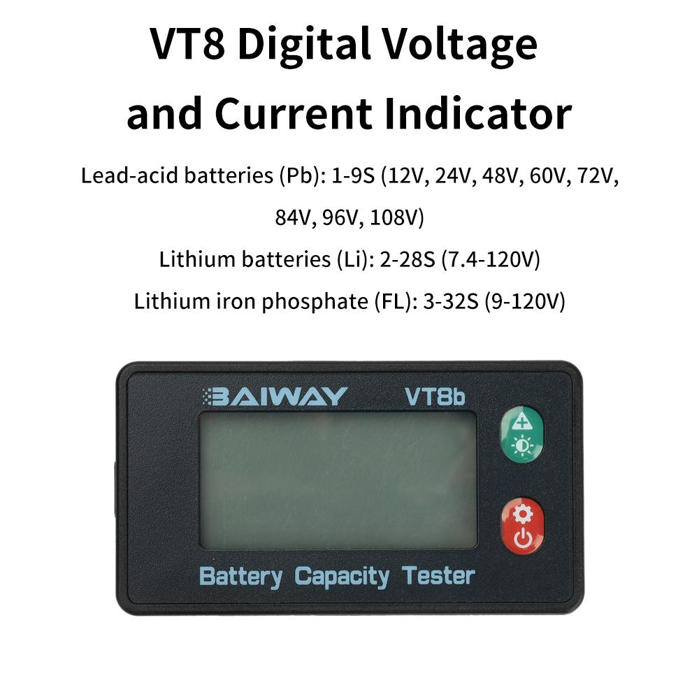 VT8 Voltage Battery Level Indicator Universal Electric Vehicle Battery Gauge for Acid Batteries/Lithium Iron Phosphate Batteries