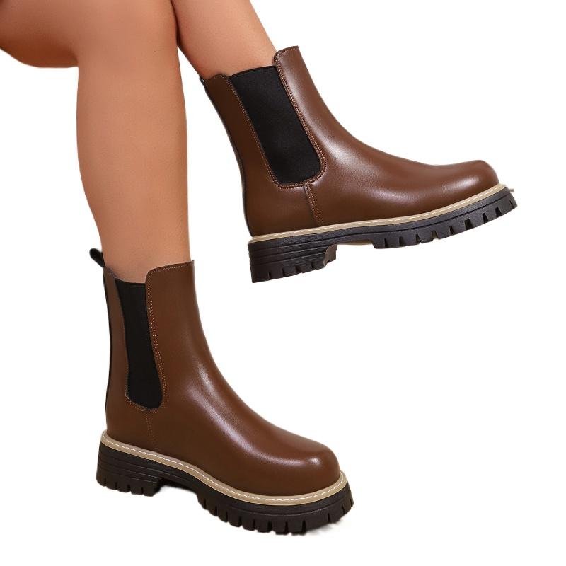 Shoes For Women Autumn And Winter New Round Toe Low Heel Women Boots Chelsea Motorcycle Boots Solid Color Casual Women Shoes 43