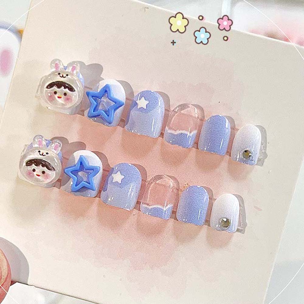 12Pcs/set Love Heart Children False Nails Flowers Cartoon Nail Accessories Student