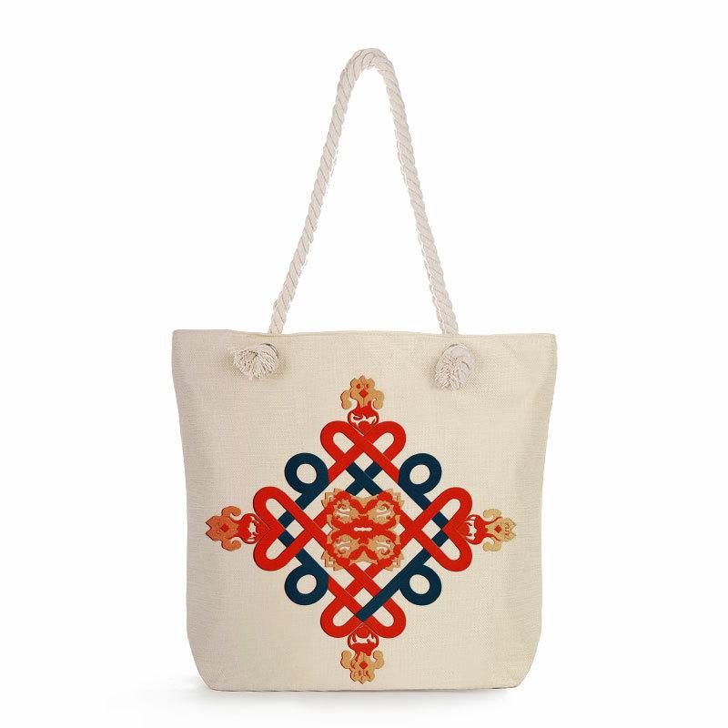 Chinese knot print thick rope single-shoulder beach bag 7350