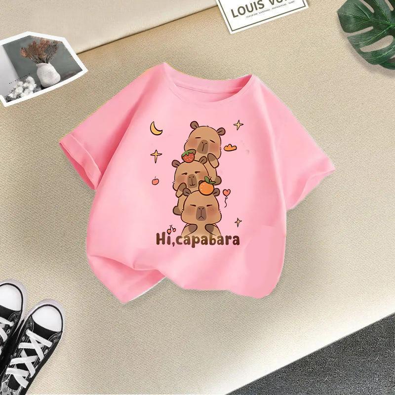 Kid T Shirt Capybara Printed Children T-shirt Kids 100% Cotton Clothes Tshirt Tops Tee Boys Girls Baby Tee 2-13Y