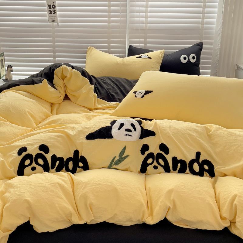 Class A Ins Pure Washed Cotton Bedding Four-Piece Set Quilt Cover Quilt Cover Bed Sheet Person Student Dormitory Three-Piece Set