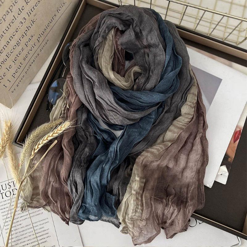 Women's Korean Warm Cotton Linen Gradient Scarf Autumn Winter Elegant Versatile Jacket Neck Shawl Long Soft Scarf Fashion Item