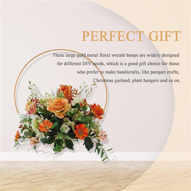AD23-6 PCS 12 Inch Floral Hoops Centerpiece For Table, Gold Wreath Ring With 6 PCS Wood Holder Stands, Hoop Rings