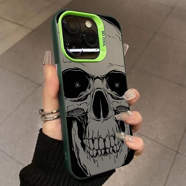 Silver Frosted Skull Case for iPhone 14 Pro/13/11 Pro Max - Halloween Design Compatible with Apple Devices