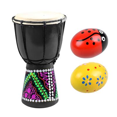 Heizi Djembe Drum, Folk Instrument, Hand Drum with Maracas, Mini Percussion (Small, 10cm Diameter, 20cm Height, 2 Egg-Shaped Maracas)