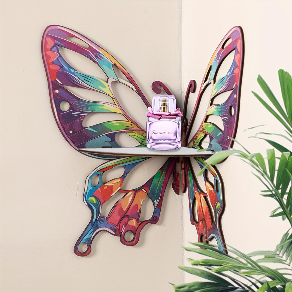 1PCS Wooden Butterfly Wall Decor Crystal Shelf Corner Hanging Organizer for Living Room Modern Geometric Pencil Holder Home