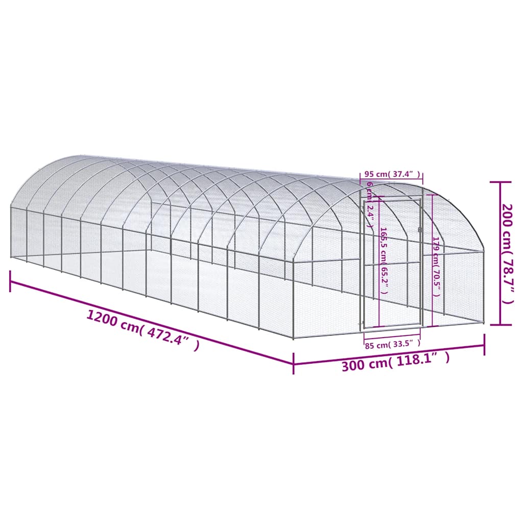 Vidaxl Outdoor Chicken Coop, 3X12X2 M, Galvanized Steel