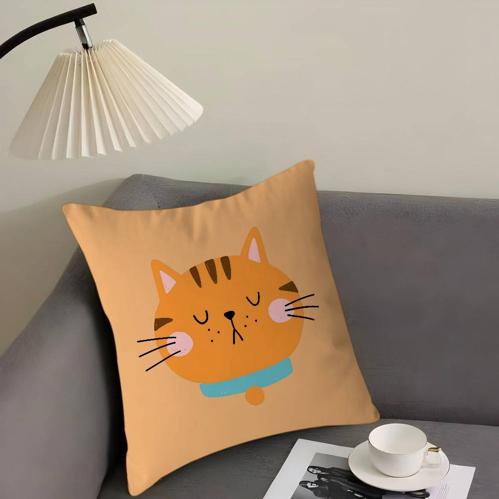 Cute Cartoon Cat Illustration Pillow Gift Home Office Decoration Bedroom Sofa Car Cushion Cover Case 45x45