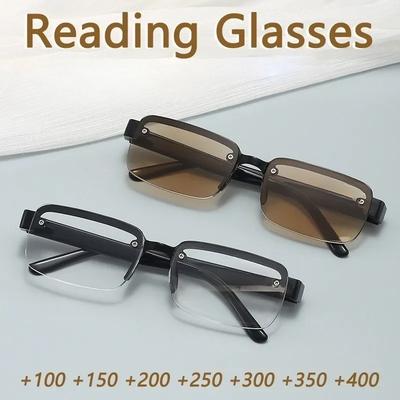 Vintage Randlose Fassung High Definition Blaulichtfilter Lesebrille Herren Damen Quadratisch Anti-Ermüdung Alterssichtigkeit Brille