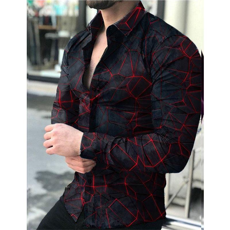 2026 Europa e Estados Unidos Nova Primavera Camisa Masculina de Manga Longa Camisa Plus Size Gradiente Slim Estampa Geométrica Camisa Casual
