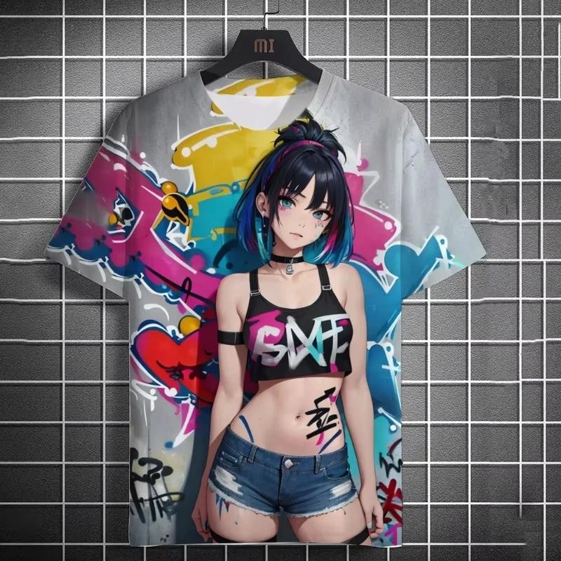 Anime Girl Pattern 3D Printing Short Sleeve Street Hip Hop Fashion T-shirt Comfortable Casual Oversized Men's Tops Clothing