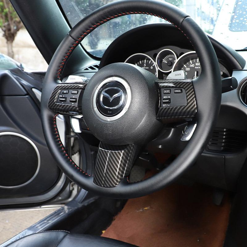 For Mazda MX-5 NC 2009-2014 ABS Carbon Fiber Car Steering Wheel Button Decorative Frame Sticker Car Interior Accessories