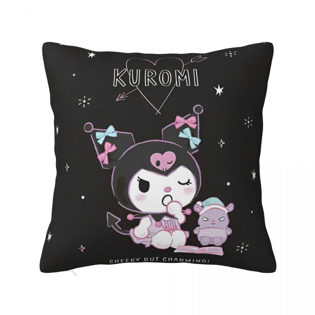 Black Kuromi Bat Skull Cartoon Square Pillow Cases Cushion Covers Funny Zippered Decor Pillowcase for Home 45x45cm
