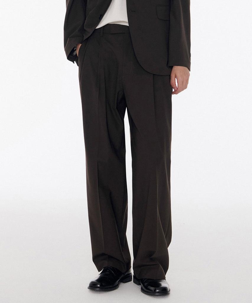 MUSINSA STANDARD Summer Wool Two-Tuck Wide Hidden Elastic Waist Slacks [Brown]