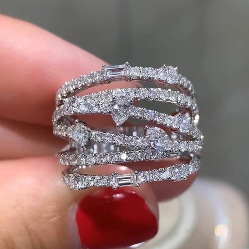 CopperMulti layer Ring for Women Female Luxury Bright Zirconia Finger Accessories Fashion Party Jewelry