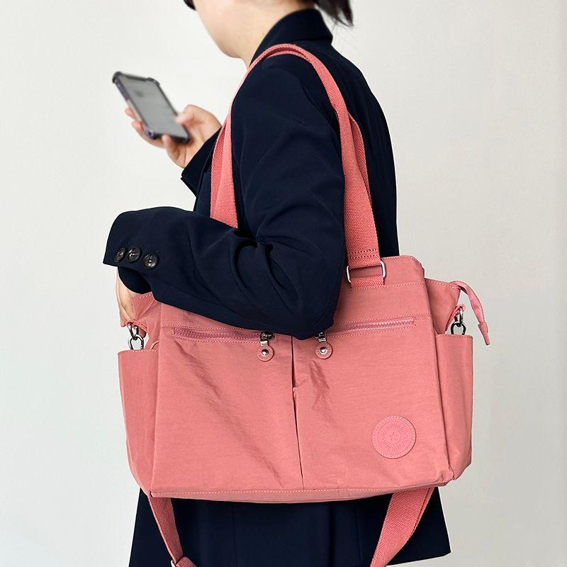 

Casual Multi-Layer One Shoulder Waterproof Nylon Cloth Tote Bag Sand powder