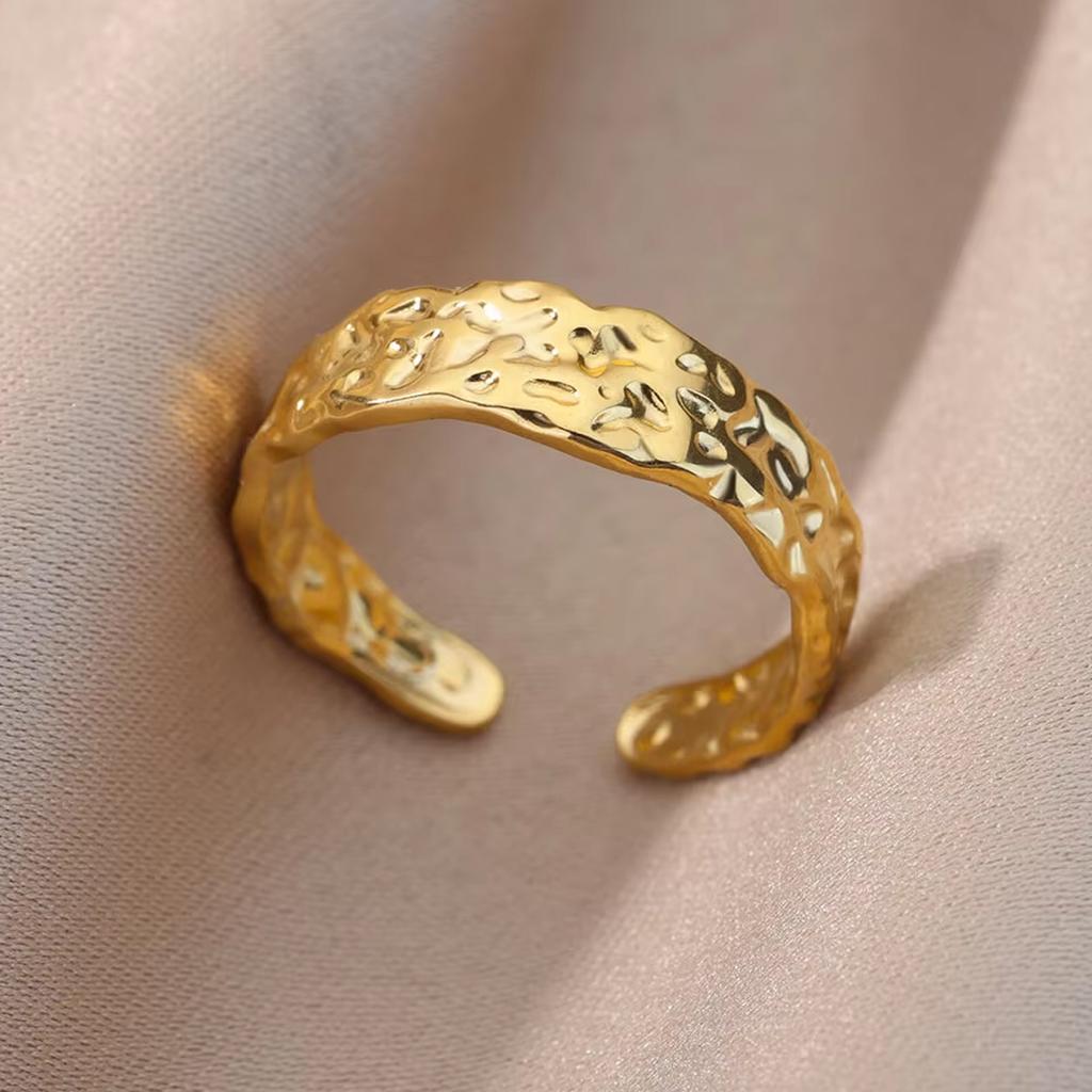 Gold Metal Irregular Geometric Opening Women's Ring Gold Texture Couple Wedding Ring Fashion Jewelry