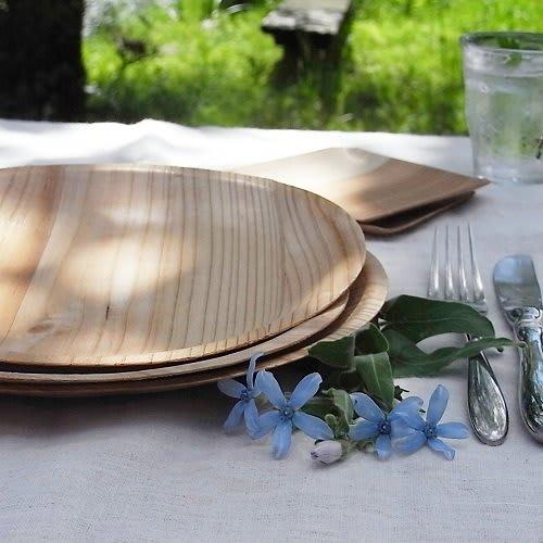 KIZARA Paper Plate-Like Wooden Plates (#2 Round Plates, 8-Count) Disposable Dishes, Made from Thin Wood