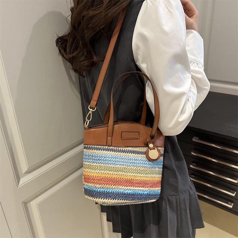 Woven Messenger Bag Bag Women's Summer New Versatile Shoulder Bucket Bag