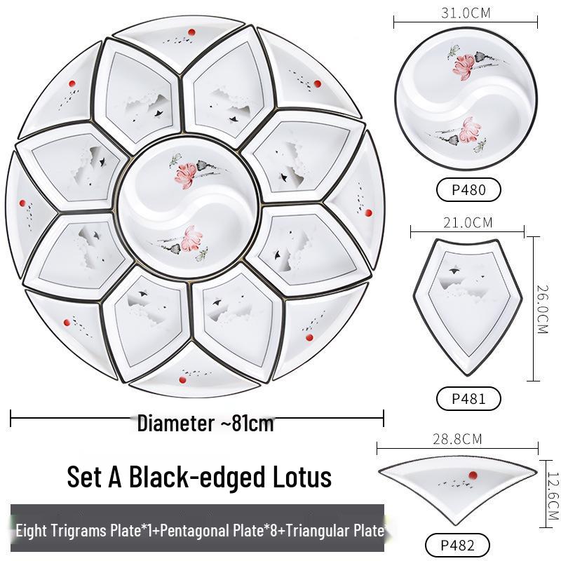 Melamine Platter & Tableware Set: Bowl, Plate, and Dish Set for Hot Pot & New Year's Eve Dinner.