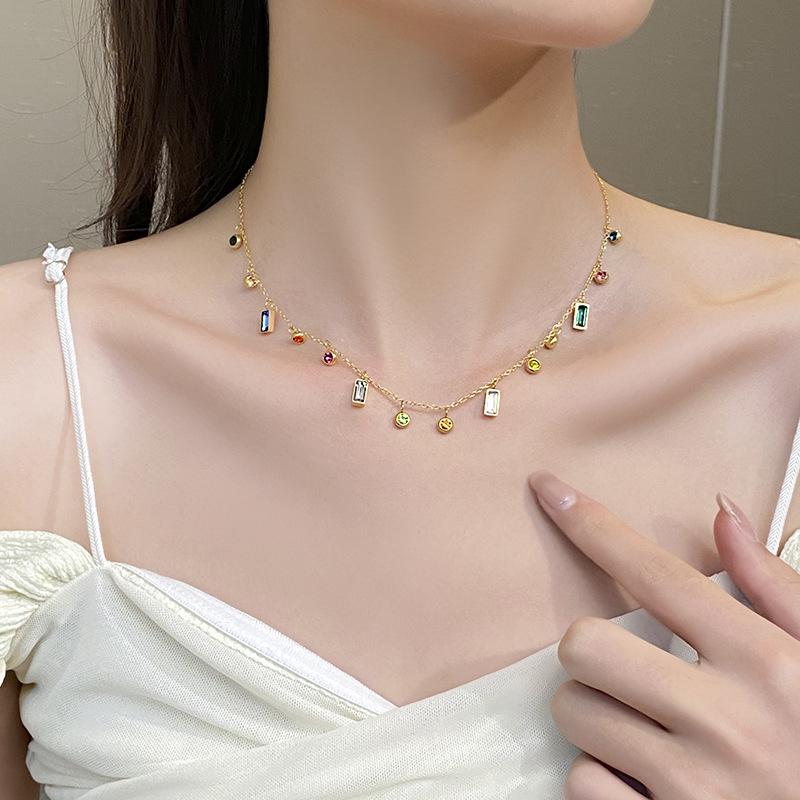 2023 High-End Colorful Zircon Titanium Choker Necklace for Women