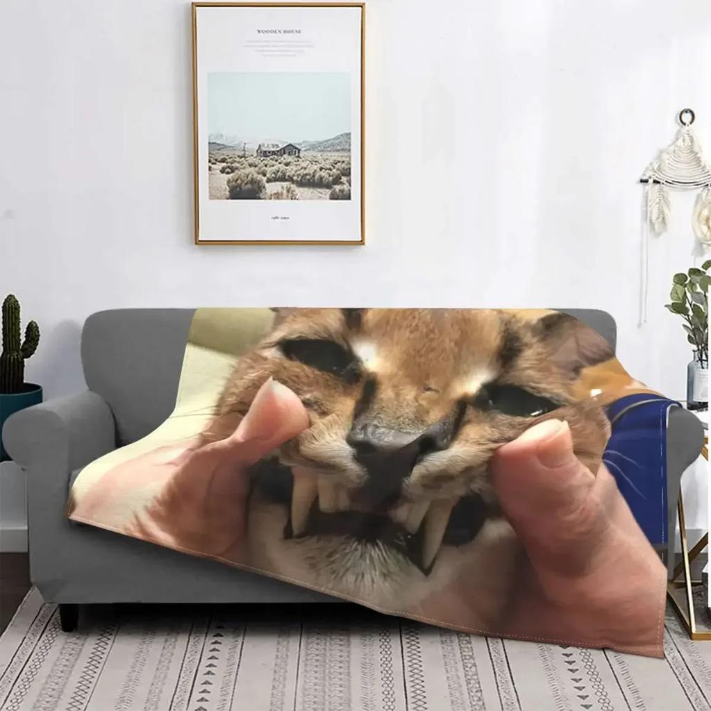 Big Floppa Caracal Cat Cute Meme Blanket Soft Coral Fleece Warm Flannel Bathtub Throw Blankets For Sofa Car Bedroom Bedspread
