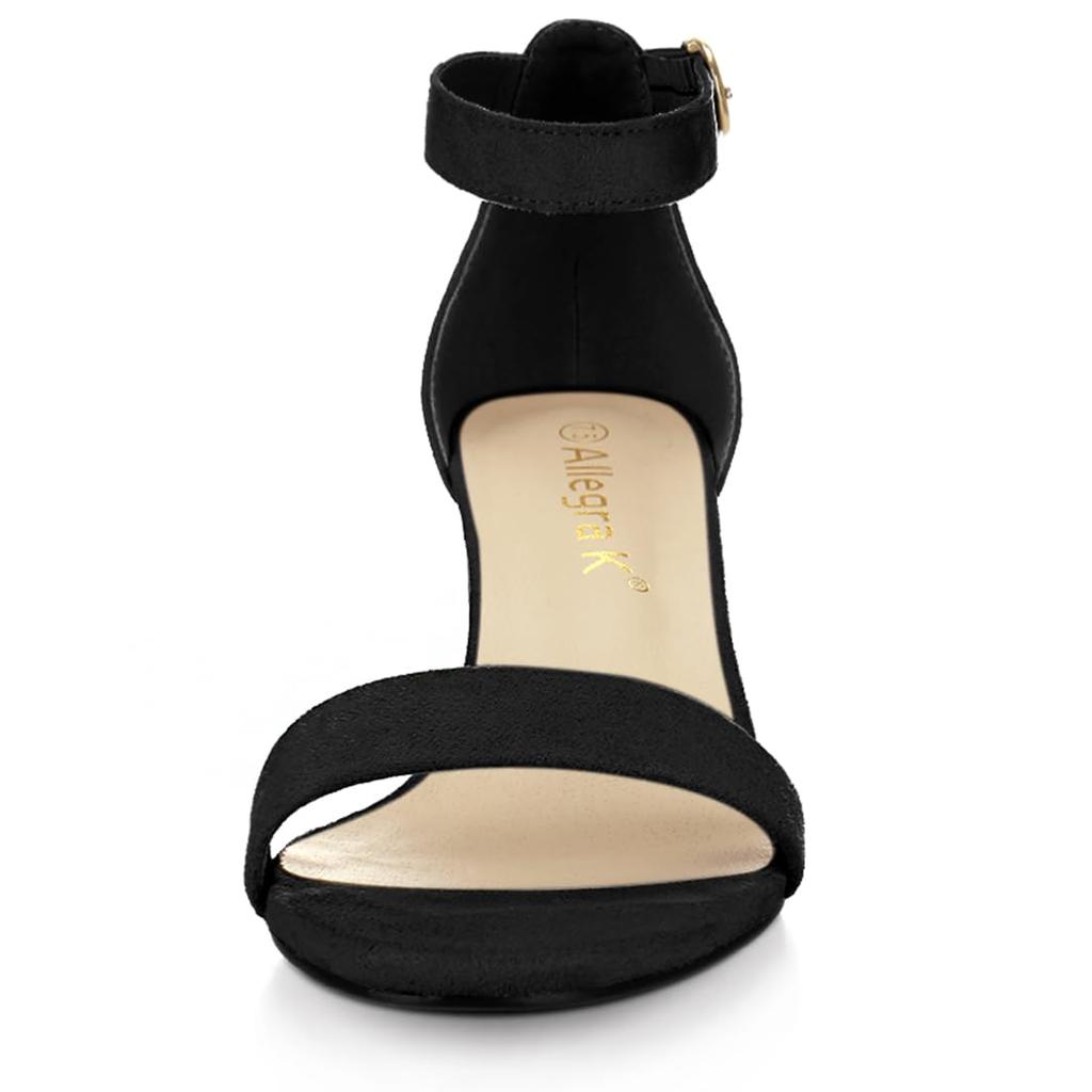 Ankle Strap Open Block [Allegra K] Sandals, Toe, Heel, Summer, Women's, Black, 26.5cm