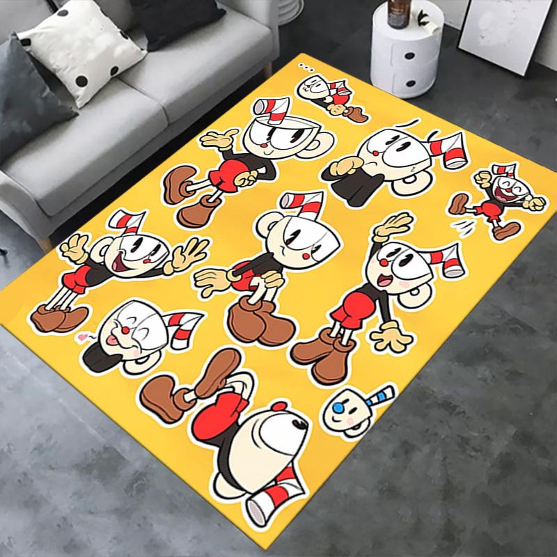 1ks Cuphead, Mugman, Kancelářský koberec ve stylu art, Měkký polyester, Protiskluzový, Lze prát v pračce, Koberce do interiéru Li