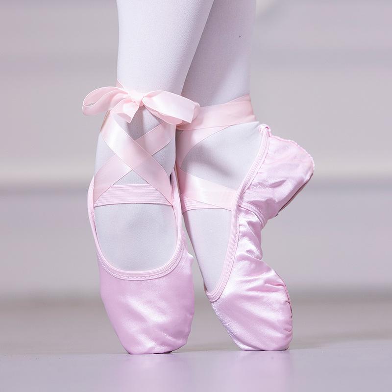 Satin ribbon adult ballet dance shoes female teacher shoes soft sole summer practice cat claw shoes shape strap dancing shoes