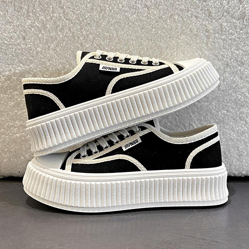 Leinenschuhe Damen Frühling und Herbst Neu Ins Trendige Plateau Vielseitige Cookie-Schuhe Studenten Casual Weiße Schuhe