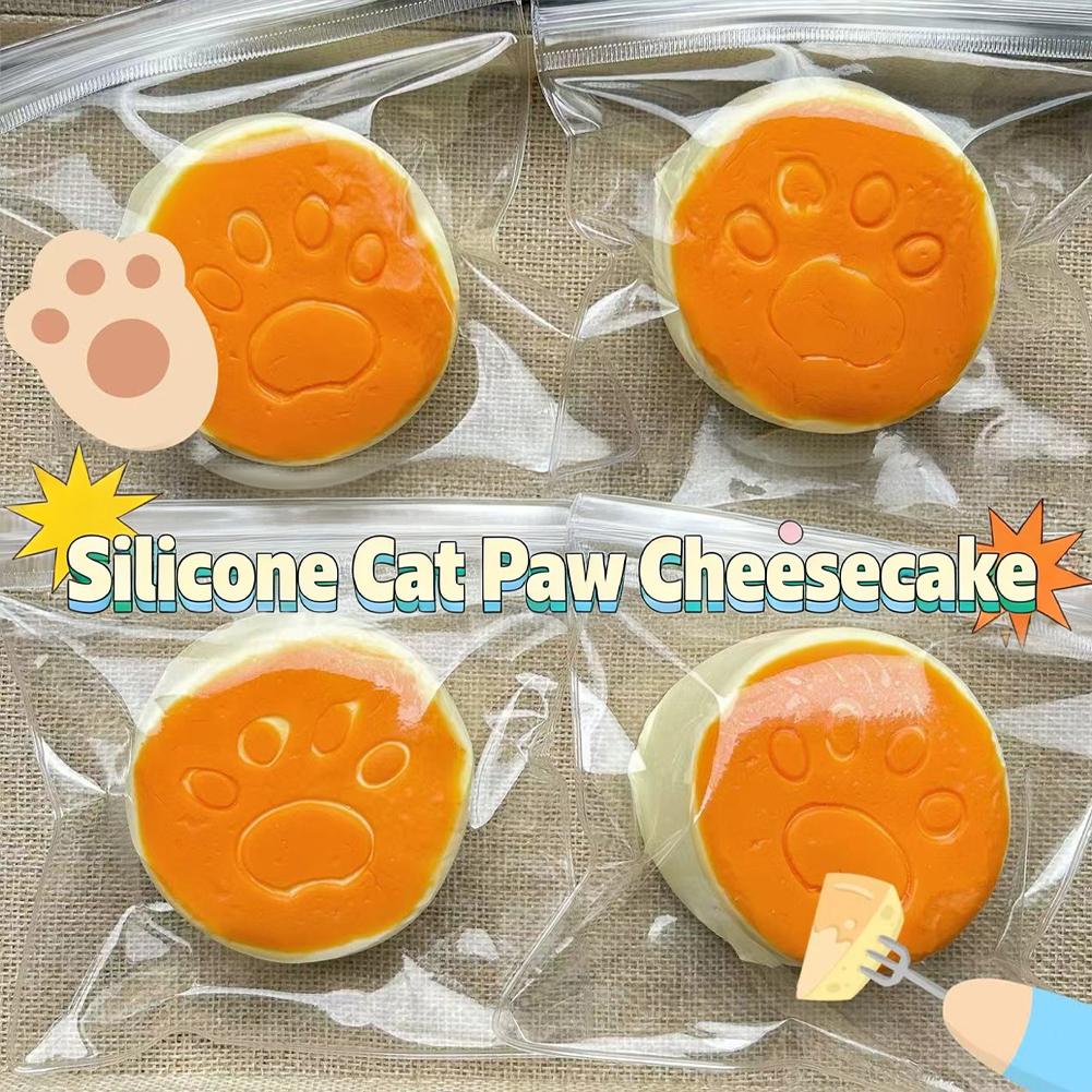 Slow Rebound Squeeze Toy for Girls with Silicone Cat Paw, Cheesecake and Bread Textured Stress Relief Design, Sticky Bag Food Toy